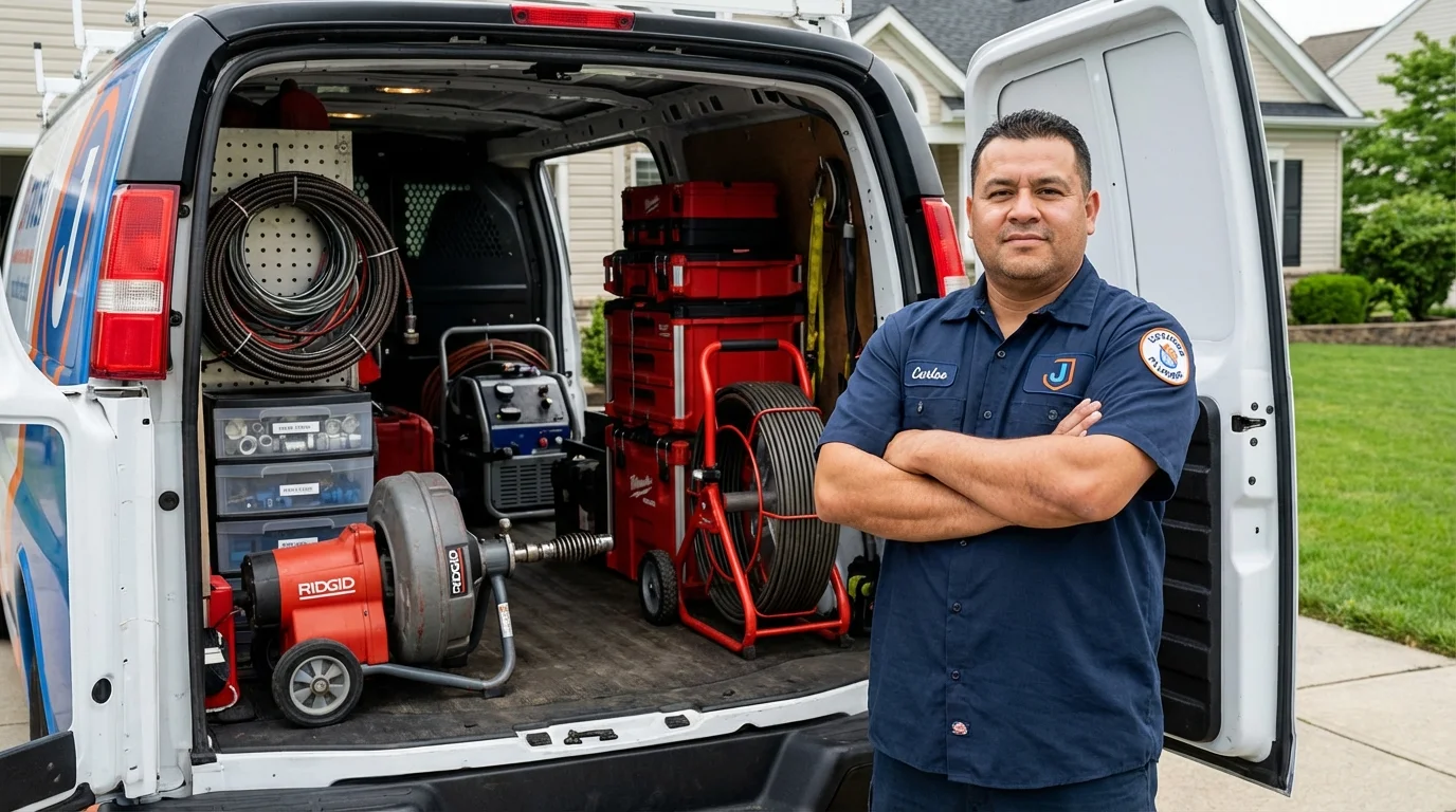 Professional drain cleaning equipment and Johns Plumbing LLC plumber in Menard