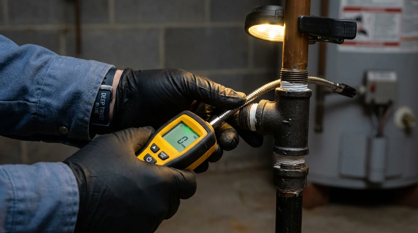 Gas leak detection with electronic sniffer by Johns Plumbing LLC in Menard
