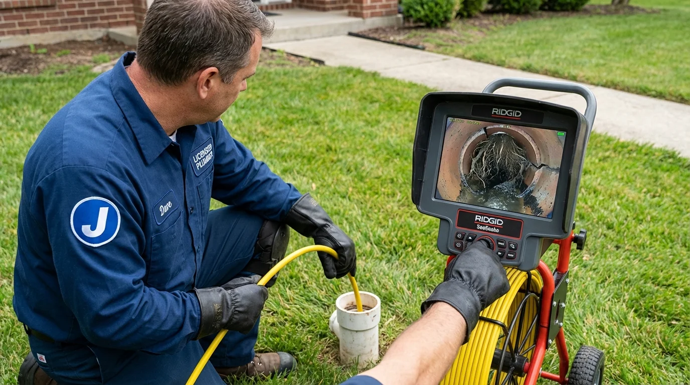 Sewer camera inspection being performed by Johns Plumbing LLC in Menard