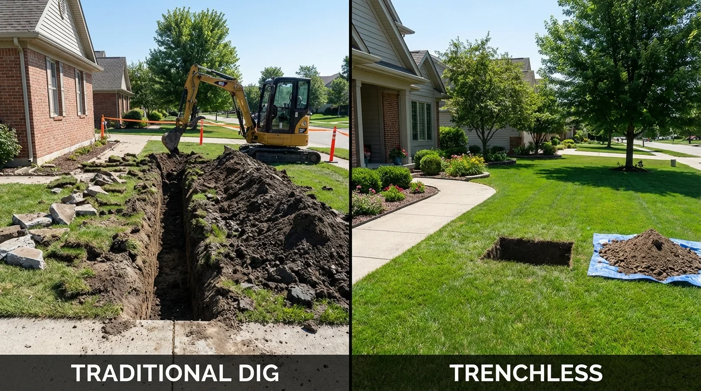 Trenchless sewer repair with minimal yard damage versus traditional excavation in Menard, TX